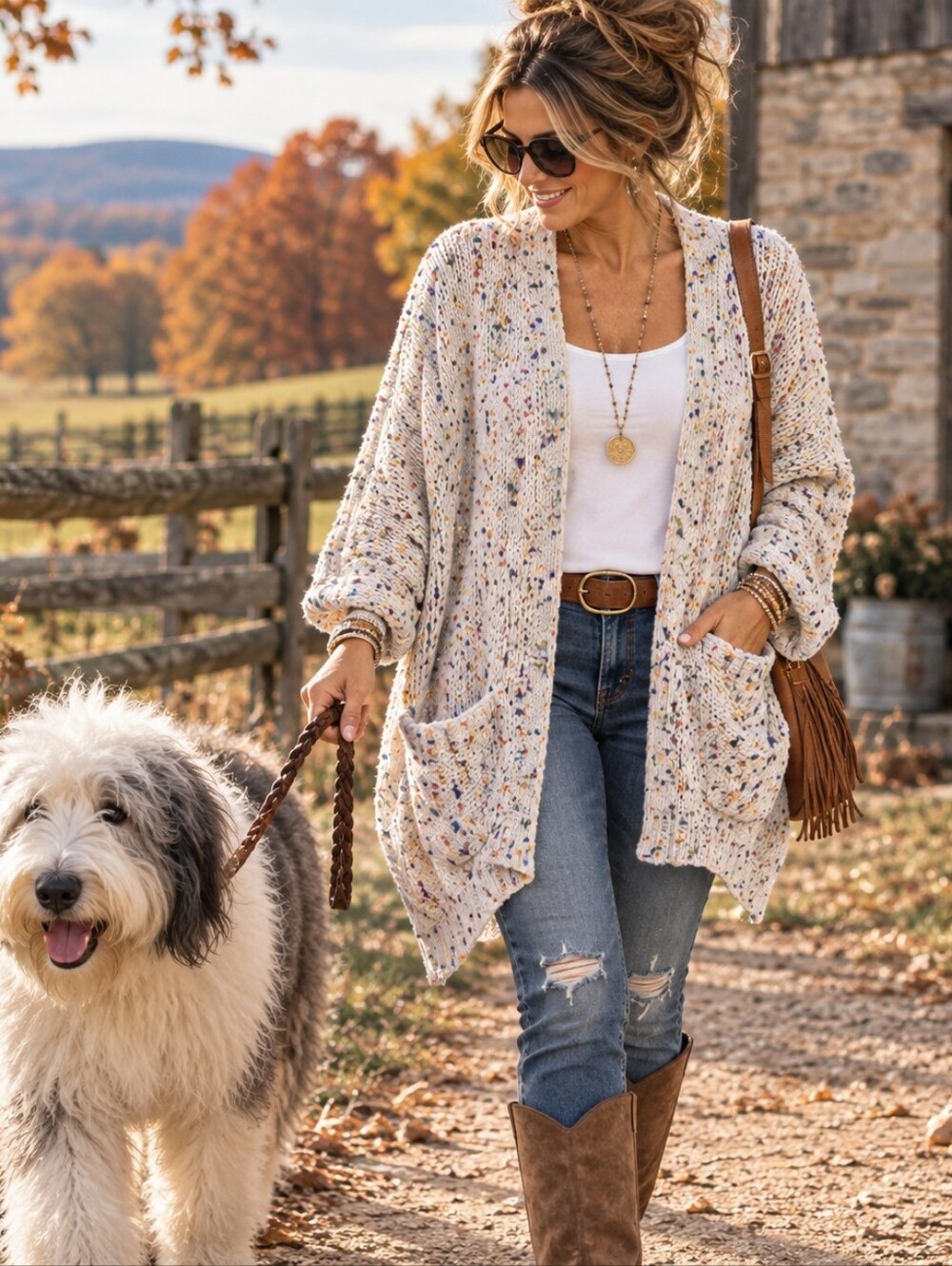 ee:some XL/2XL Confetti Chenille Knit Oversized Open Front Cardigan Pockets